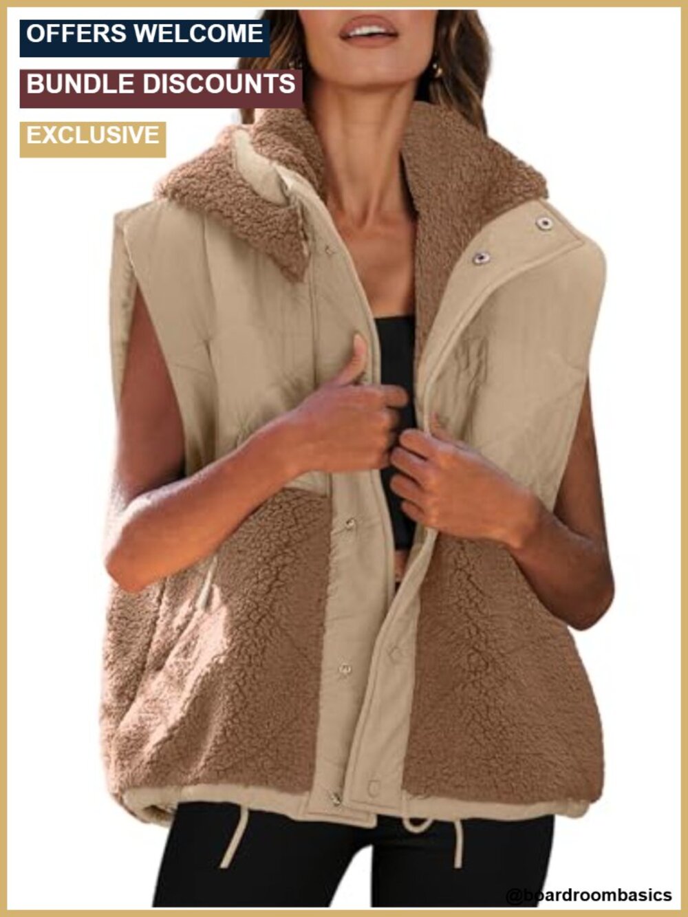 Womens Sherpa Fleece Vest Oversized Quilted Hooded Puffer Outerwear
